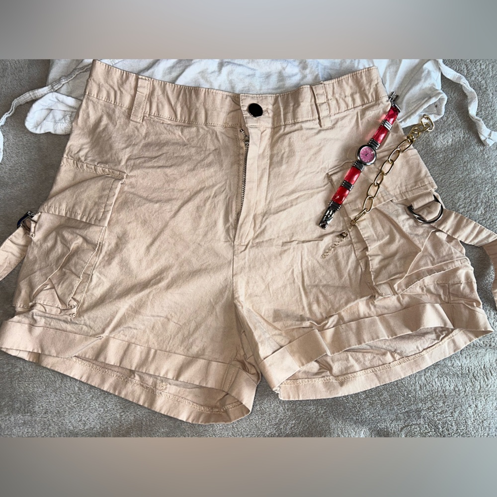 Women's Beige Cargo Shorts - Picture 2 of 4